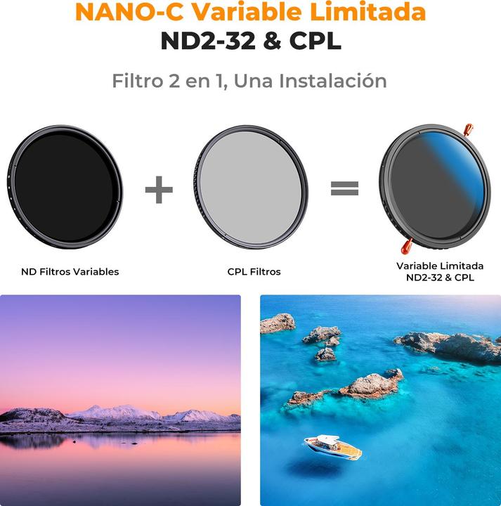Produktbild K&F Concept 72MM 2 in 1 CPL+Variable ND2ND32 Lens Filter 18Layers Blue Coated, without Black Cross (C Series) (ND- / Graufilter, 72 mm)