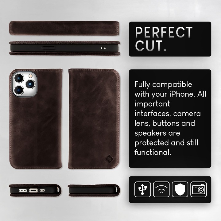 Produktbild Nalia Echt Leder Flip Case Hülle mit Magnetverschluss (Apple iPhone 15 Pro)