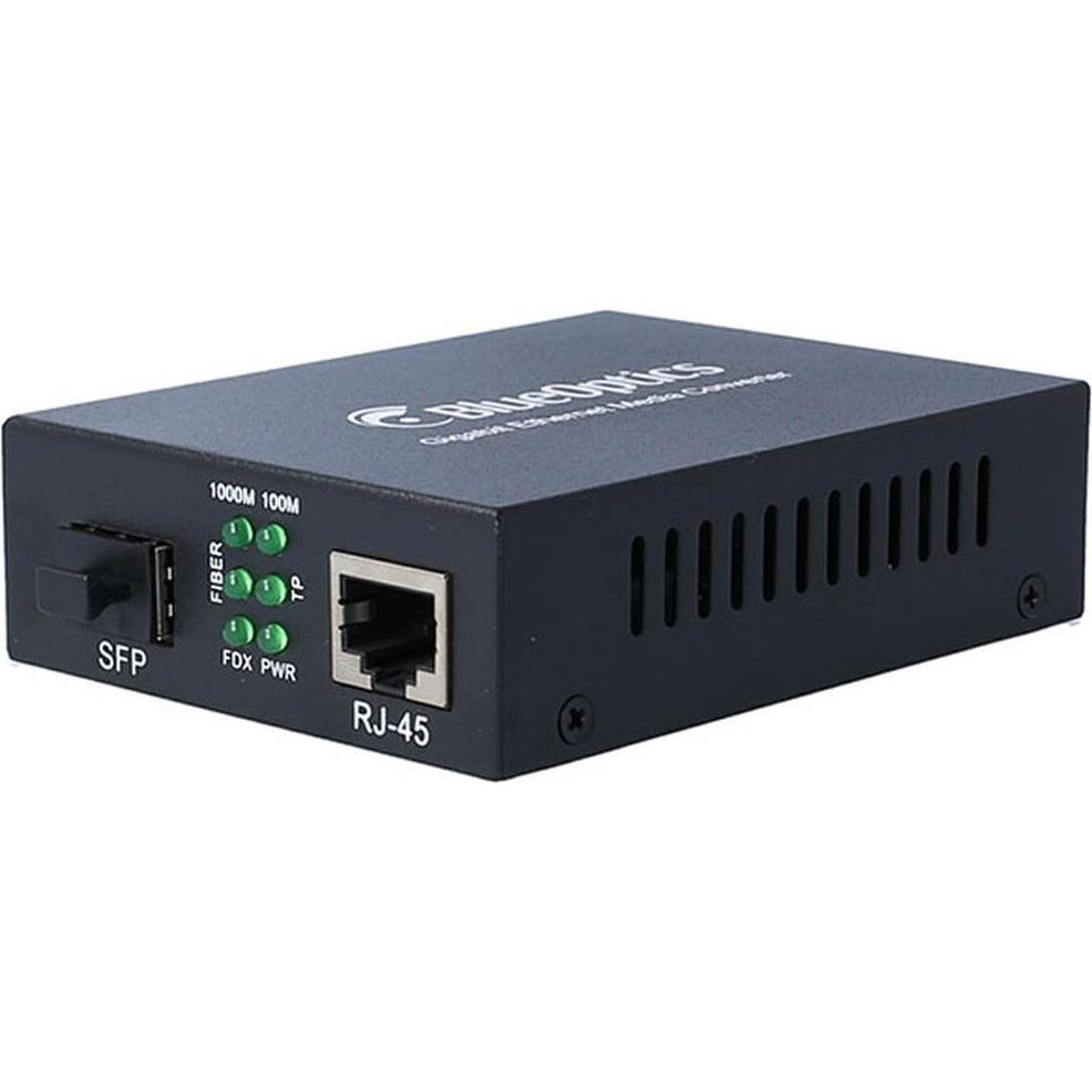 BlueOptics Convertitore multimediale Gigabit Ethernet 1x SFP, 1x 10/100/1000M RJ45, Ricetrasmettitore, Nero
