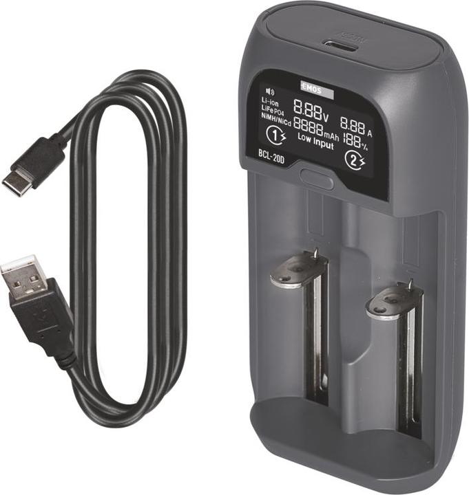 Immagine prodotto Emos Caricabatterie universale per batterie agli ioni di litio BCL-20D (1 pz., 10440, C, AA, AAA, Caricabatterie senza batteria)