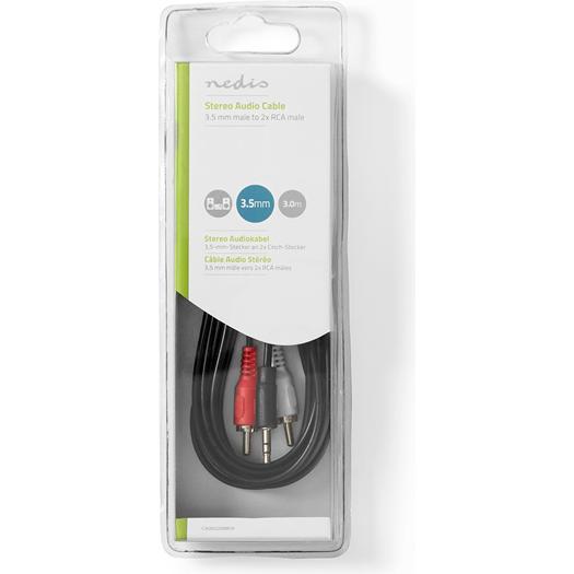Thumbnail - Nedis Stereo Audio Cable 3.5 mm Male 2X RCA Male Nickel Plated 3.00 m Round Black Box (3 m), Audio Kabel