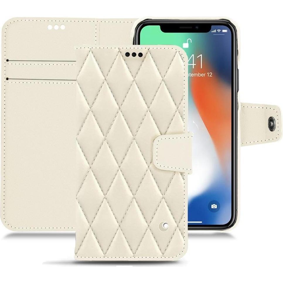 Noreve Lederschutzhülle Wallet (Apple iPhone XS Max), Smartphone Hülle, Weiss