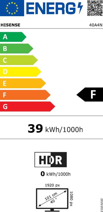 Energie-Label Hisense TV TV Smart TV 40a4n 40" Modo Juego Deportes Ia Dolby Dts Tdt (40", LED, Full HD)