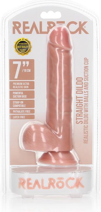 Actual product image RealRock Straight Realistic Dildo with Balls and Suction Cup - 7"/ 18 cm