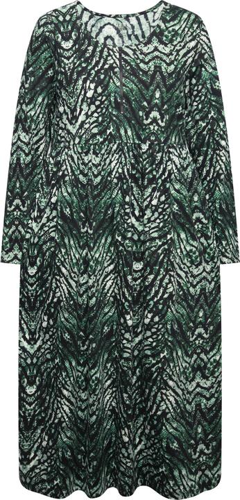 Image du produit Ulla Popken Robe en jersey motif peau de serpent, décolleté rond et manches longues, coupe évasée (62)