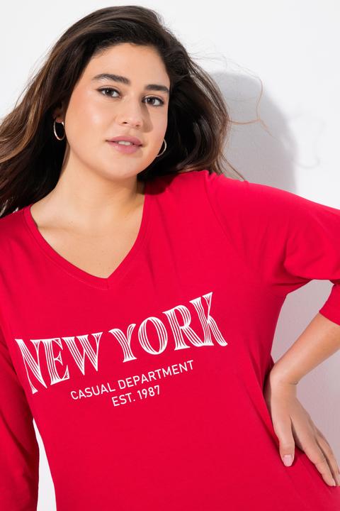 Image du produit Ulla Popken T-shirt à col en V et manches 3/4. Imprimé nom de ville. (46, 48)
