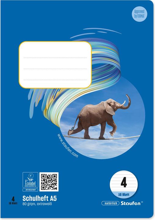 Image du produit Ursus Cahier d'école (A5, À rayures, Couverture souple)