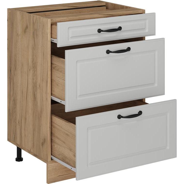 Vicco, Regal, Küchenunterschrank R-Line, Weiss Landhaus/Goldkraft Eiche, 60 cm mit Schubladen, AP Eiche