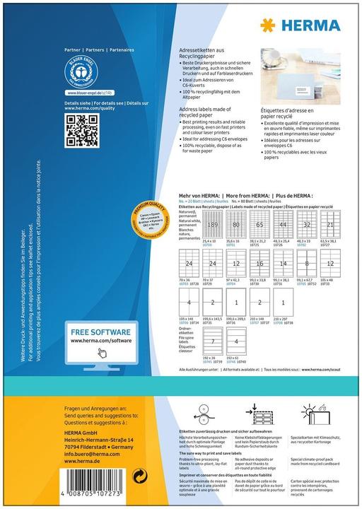 Immagine prodotto HERMA Etichette per indirizzi riciclate A4