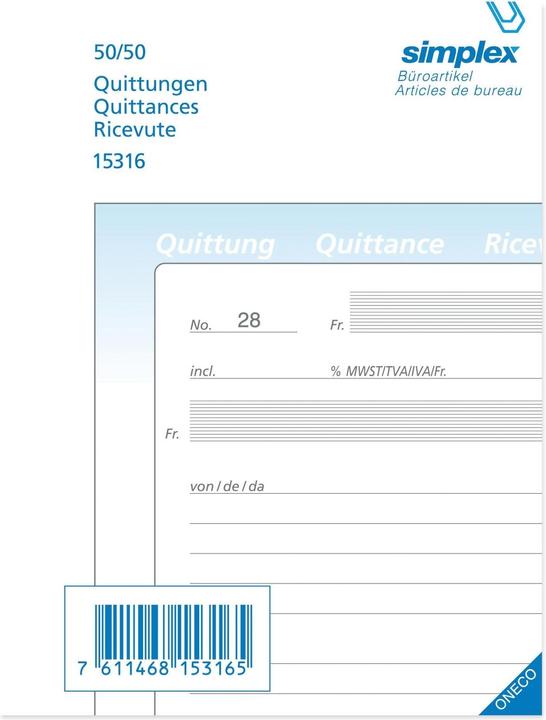 Image du produit Simplex Carnet de reçus autocopiant (100 x)