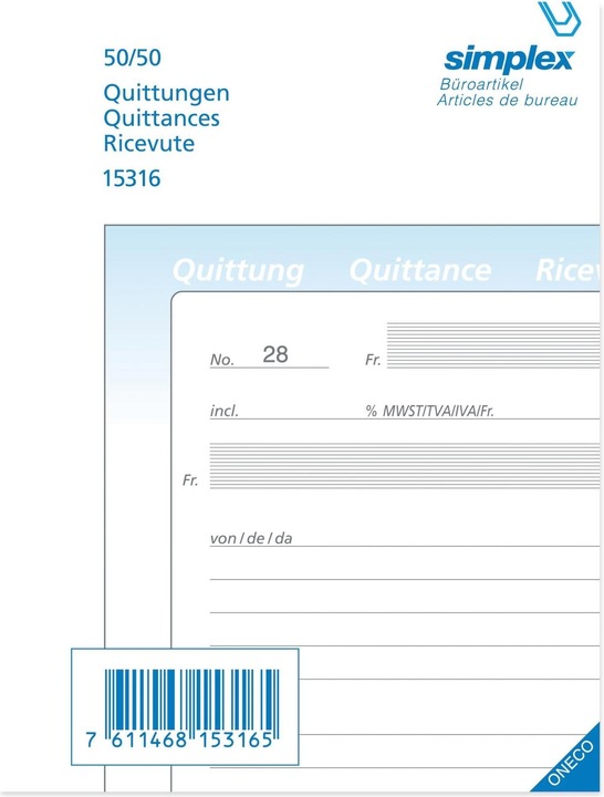 Produktbild Simplex Durchschreibebuch Quittungen (100 x)
