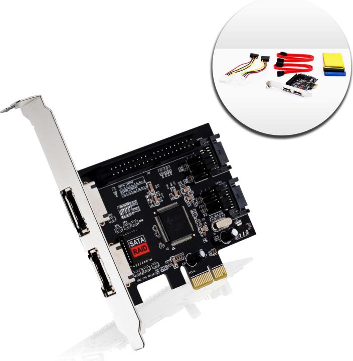 Produktbild CSL PCI Express eSATA SATAII PATA IDE Schnittstellenkarte Controllerkarte 2x eSATA, 2x SATA II, 1x PATA