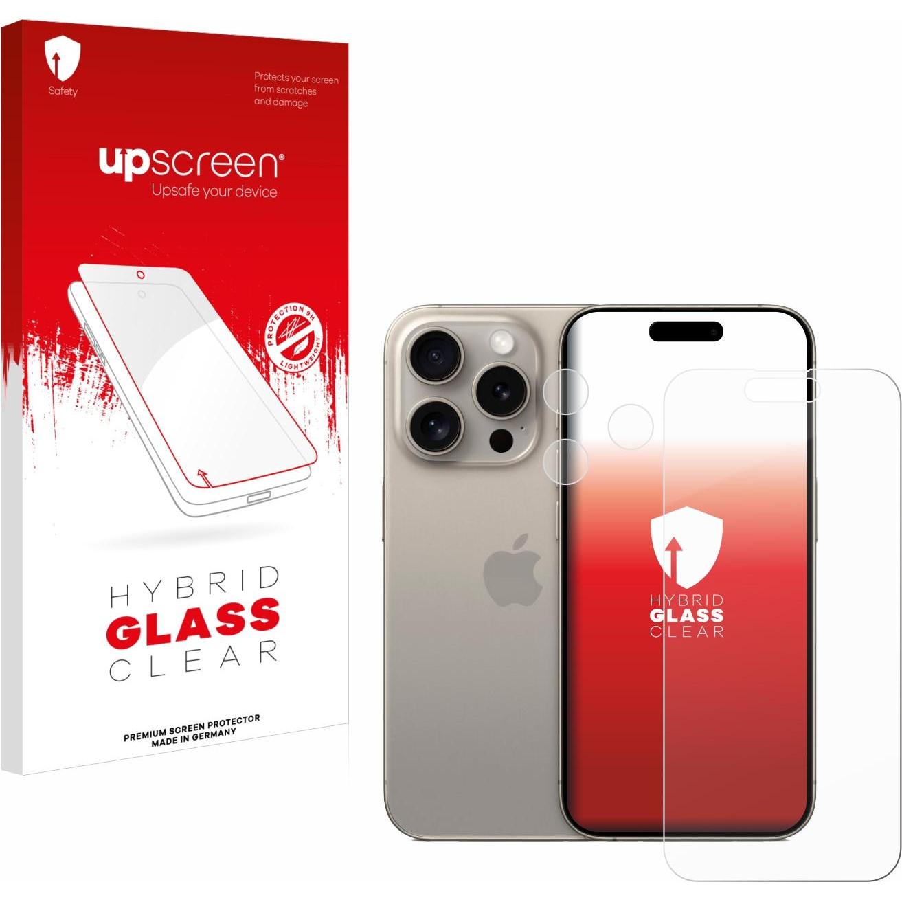 upscreen Scratch Shield Panzerglasfolie (1 Stück, Apple iPhone 15 Pro), Smartphone Schutzfolie, Transparent