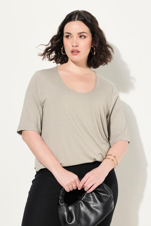 Image du produit Ulla Popken T-shirt doublé à l'avant, col V et manches courtes (58)