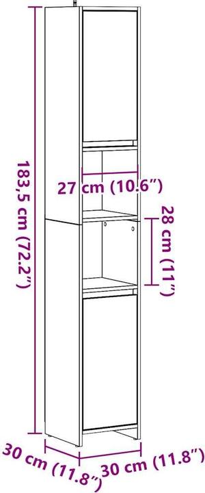 Produktbild vidaXL Badezimmerschrank (30 x 30 x 183.50 cm)