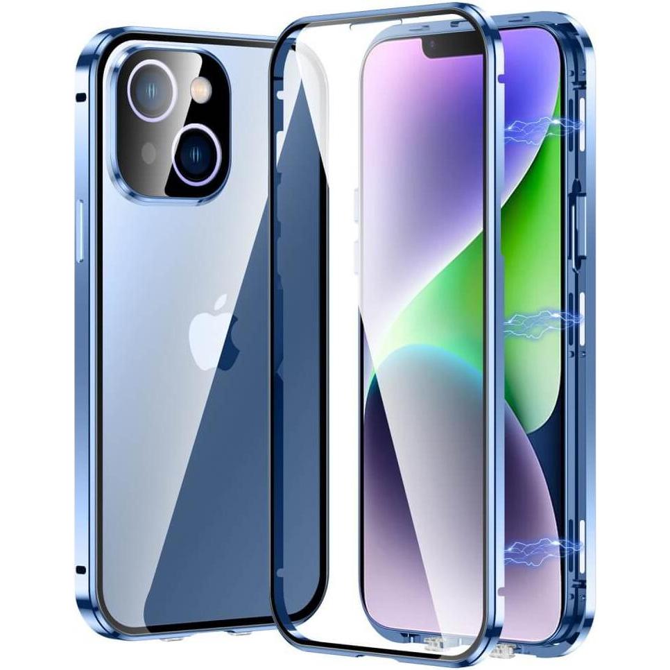 Cover-Discount iPhone 15 - Magnetische Schutzhülle mit Panzerglas blau (Apple iPhone 15), Smartphone Hülle, Blau