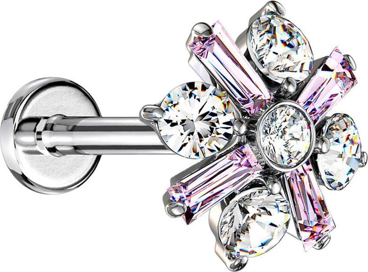 Immagine prodotto Star Piercing Micro Labret filo interno argento croce cristallo fiore rosa (Ottone, Acciaio chirurgico 316L)