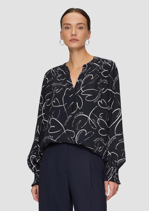 Produktbild S.Oliver Bluse Viskosebluse mit All-over-Print und Smok-Detail am Ärmel (36)