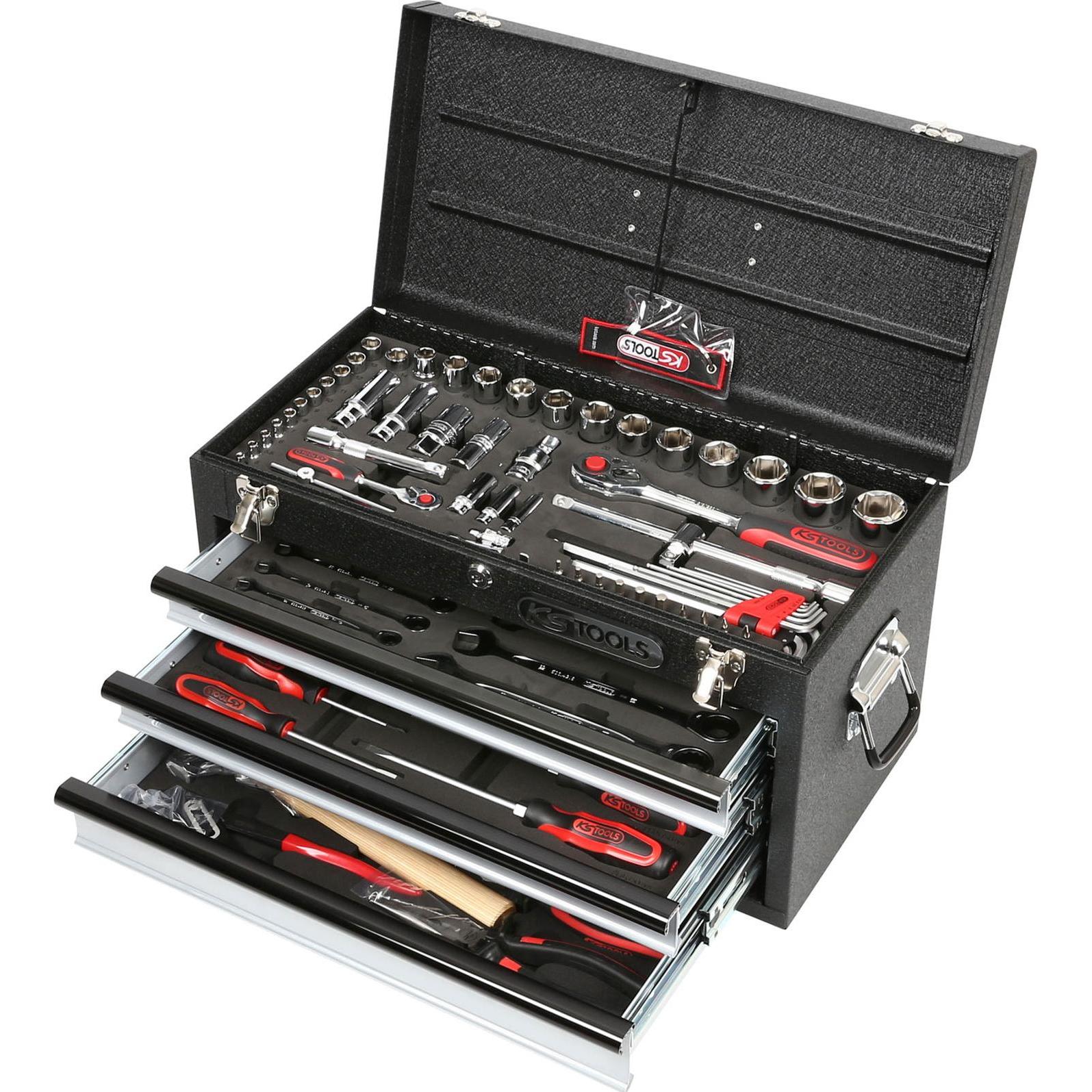 KS Tools, Steckschlüssel + Stecknuss, 1/4" + 1/2" CHROMEplus Universal-Werkzeug-Satz, GEAR, 99 Teile, Flank Traction (29...