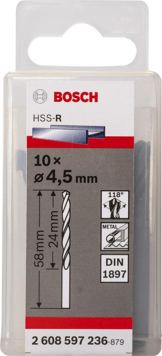 Produktbild Bosch Professional Zubehör Karosseriebohrer HSS-R, DIN 1897, 4,5 x 24 x 58 mm, 10er-Pack (4.5 mm)