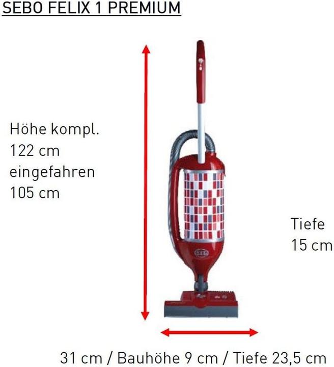 Produktbild SEBO Felix 1 Premium Rosso 90813SF Brush Vacuum Cleaner Red 875 W 35 Litres 79 Decibels