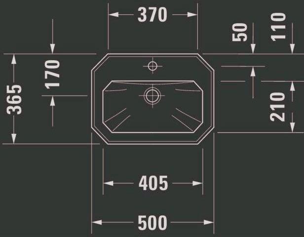 Actual product image Duravit Hand-rinse basin 1930 m ÜL HLB 500x365mm 1 tap hole white WG (365 mm, 500 mm)
