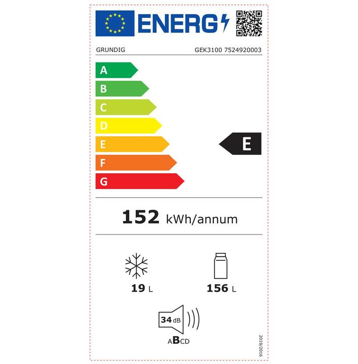 Etichetta energetica Grundig Frigorifero da incasso (262 l)