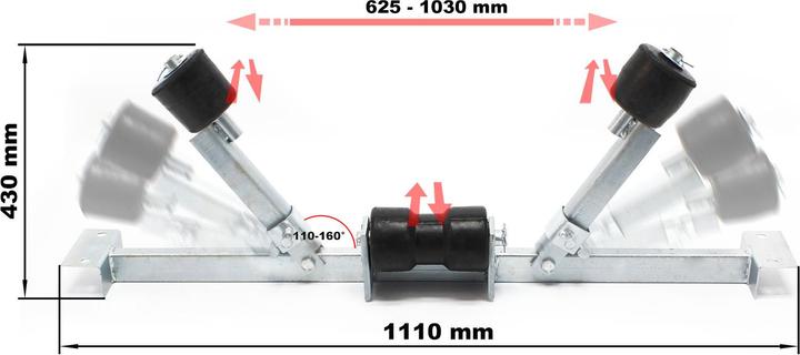 Actual product image Wiltec Swinging roller 800kg 111cm Boat width 80-124cm Boat support bracket