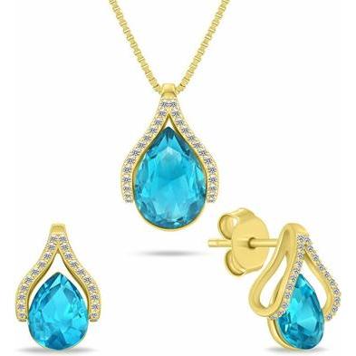 Brilio, Schmuck Set, Silver - Decent Silver Jewelry Set with Turquoise Zircons SET261WAQ (Earrings. Necklace), Silber