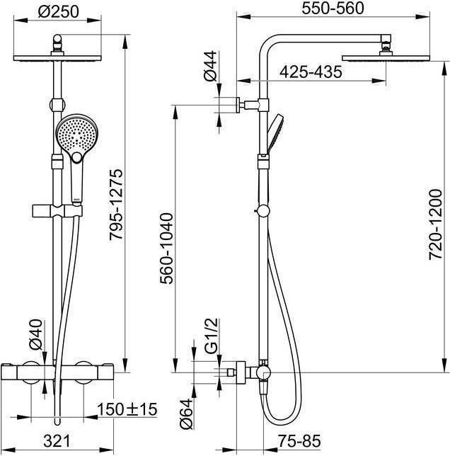 Actual product image Keuco PLAN BLUE AP thermostatic shower mixer, with overhead shower, matt black