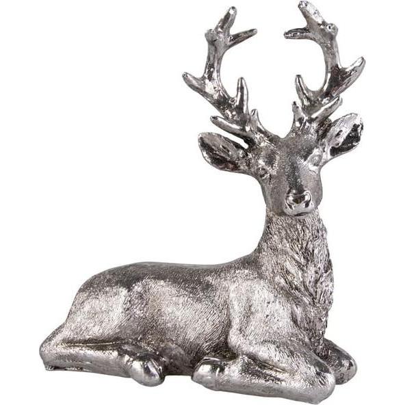 MICA Living, Weihnachtsdeko, Hirsch liegend - silber - aus Polyresin - ca. 17 x 6 x 18 cm