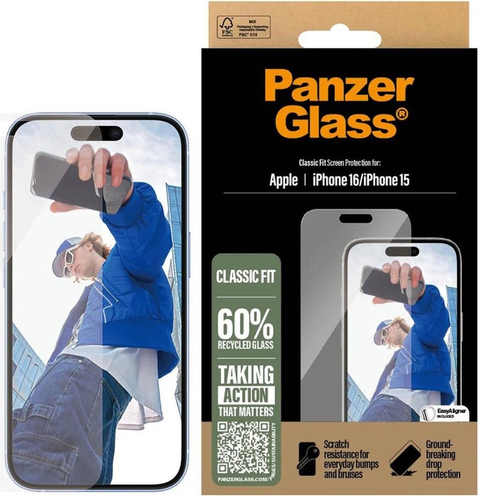 Productafbeelding PanzerGlass Klassieke pasvorm (1 Stuk, Apple iPhone 16, Apple iPhone 15)