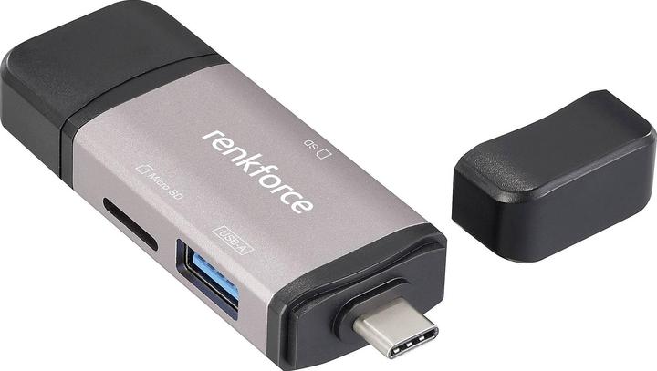 Produktbild Renkforce RF-CR-480 Externer Speicherkartenleser USB-A, USB-C® Aluminium-Grau (USB-C)