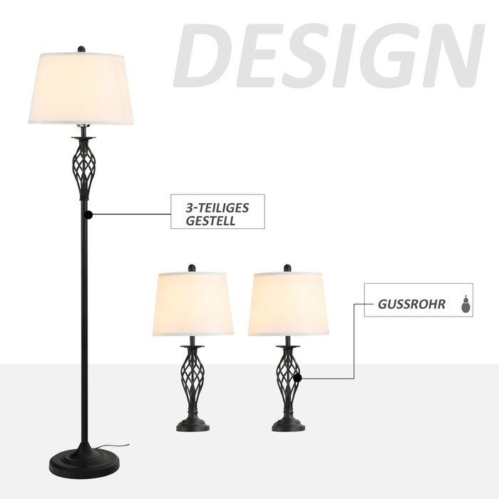 Actual product image Swisshandel24 Set of 3 lamps 2 table lamp(ø38 x 158H cm) + 1 floor lamp(ø30 x 62H cm) Metal, PS, polyester, cotton (E27)
