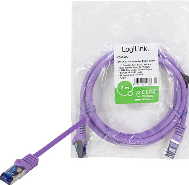 Produktbild LogiLink Patchkabel Ultraflex, Kat.6A, S/FTP, 2,0 m, violett mitCat.7 Rohkabel, extra flexibles & weiches Kab (S/FTP, CAT6a, 2 m)