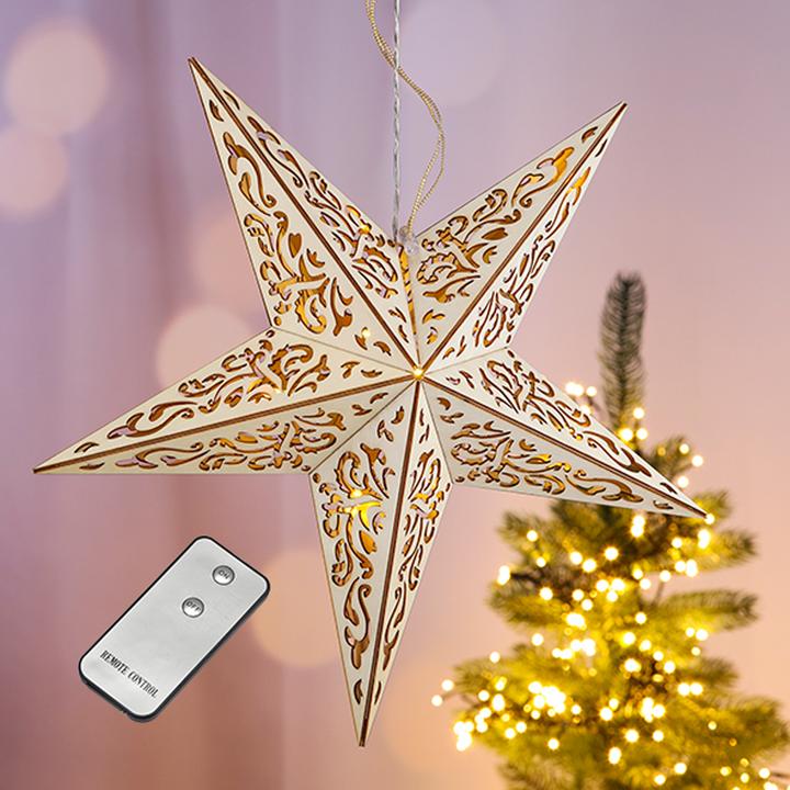 Produktbild Mojawo Weihnachtsstern Holz mit 10 warm-weissen LED mit Fernbedienung