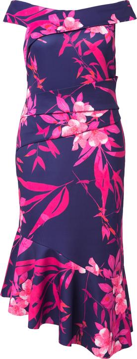 Produktbild Ulla Popken Scuba-Maxikleid, Muster, Carmenausschnitt, Drapierung (52)