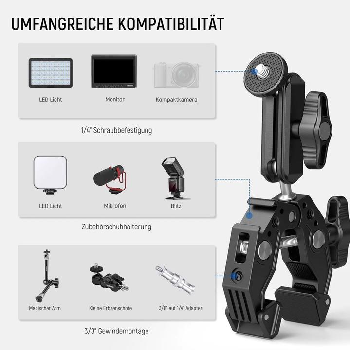 Produktbild Neewer 3" Adjustable Articulating Friction Magic Arm & Super Clamp (i Type)-ST83 (Diverses Video Zubehör)