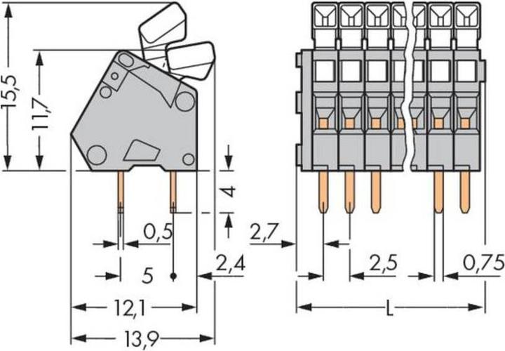 Produktbild Wago PCB terminal strip 2 solder pins 6-pole