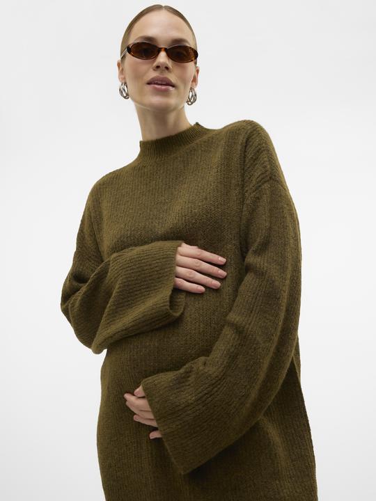 Produktbild Mamalicious Normal geschnitten Rundhals Gerippte Ärmelbündchen Weite Ärmel Midikleid Strickkleid (XL)