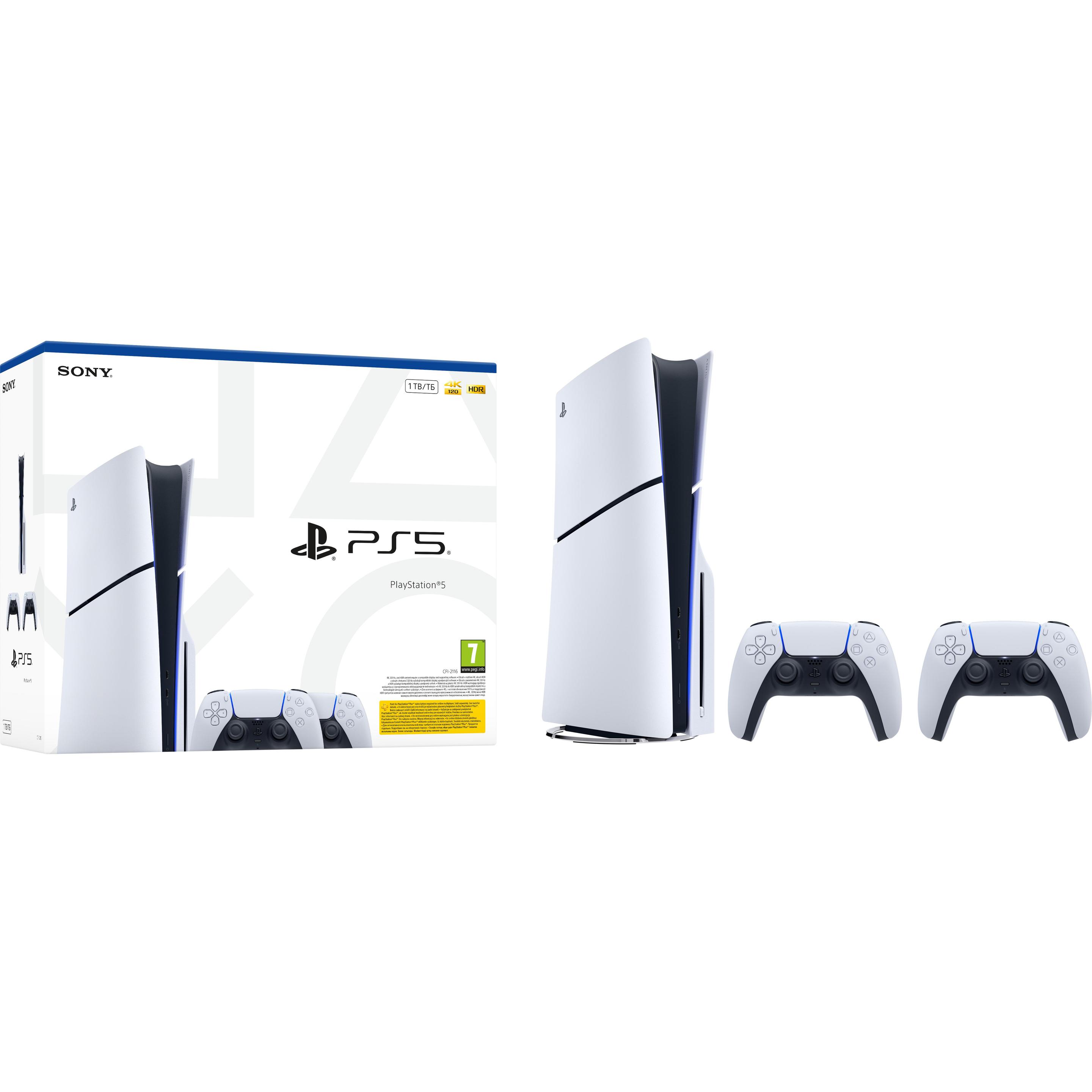 Sony PlayStation 5 1 TB BluRay Weiss + 2 Controller, Spielkonsole, Schwarz, Weiss