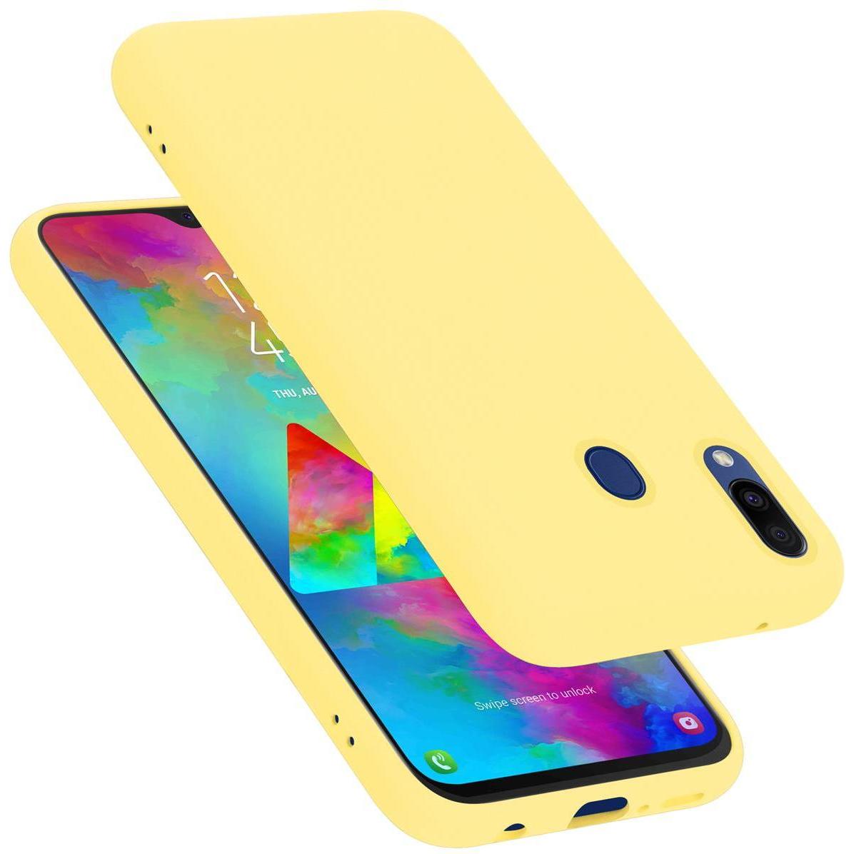 Cadorabo TPU Liquid Silicone Case Cover (Samsung Galaxy M20), Smartphone Hülle, Gelb