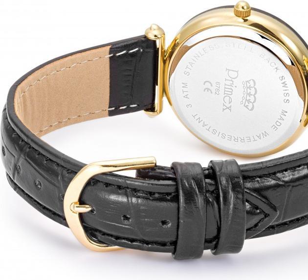 Image du produit Primex Montre Dame Swiss Made Bracelet Cuir Noir Cadran Noir Etanche 30 M Petite (Montre analogique, 33 mm)