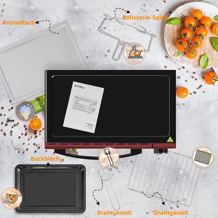 Produktbild Woltu Mini Backofen 32 Liter, Schwarz+rot
