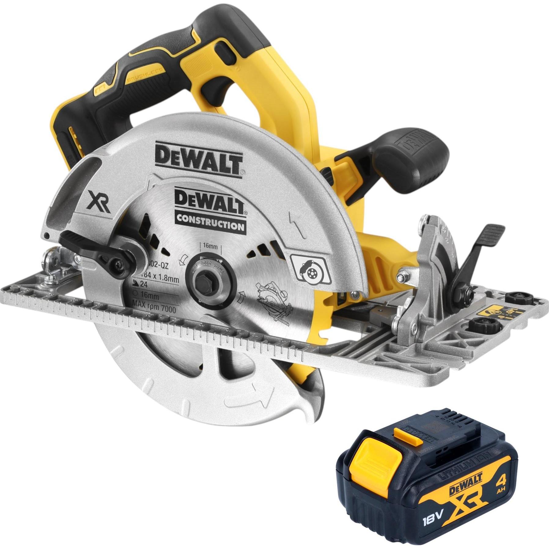 DeWalt, Sega circolare, DCS 572 N Sega circolare a batteria 18 V 184 mm senza spazzole + 1x batteria 4,0 Ah - senza