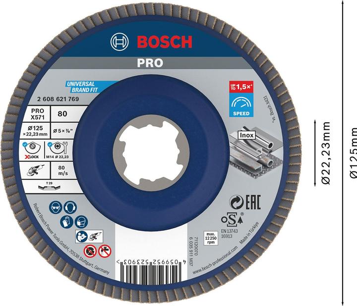 Produktbild Bosch Professional Zubehör PRO X571 X-Lock Fächerschleifscheibe, 125 mm, G80 (80)