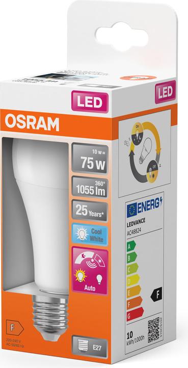 Produktbild Osram LED DAYLIGHT SENSOR CLASSIC A 10W 840 Frosted E27 (E27, 10 W, 1055 lm, 4 x, A)