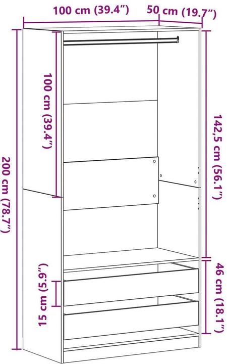 Actual product image vidaXL Wardrobe in black and oak, 100x50x200 cm, made of engineered wood (100 x 50 x 200 cm)