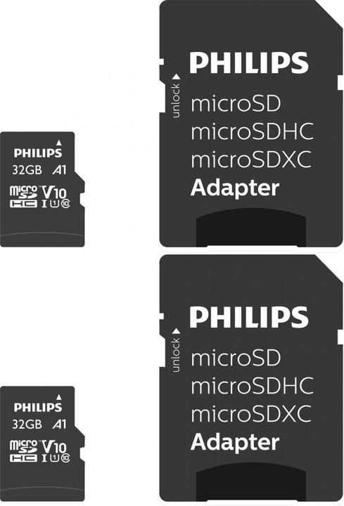 Actual product image Philips MicroSDHC 2-Pack 32GB Class 10 UHS-I U1 incl. adapter (32 GB, microSDHC, U1, UHS-I)