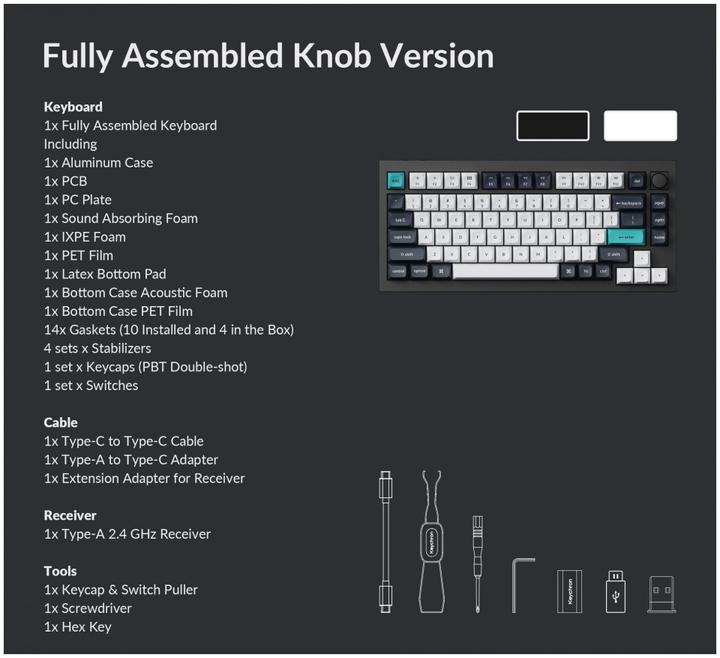 Produktbild Keychron Q1 Max QMK/VIA Wireless Custom Mechanical Keyboard,Fully Assembled Knob,Shell White, Gatero (US, Kabellos)